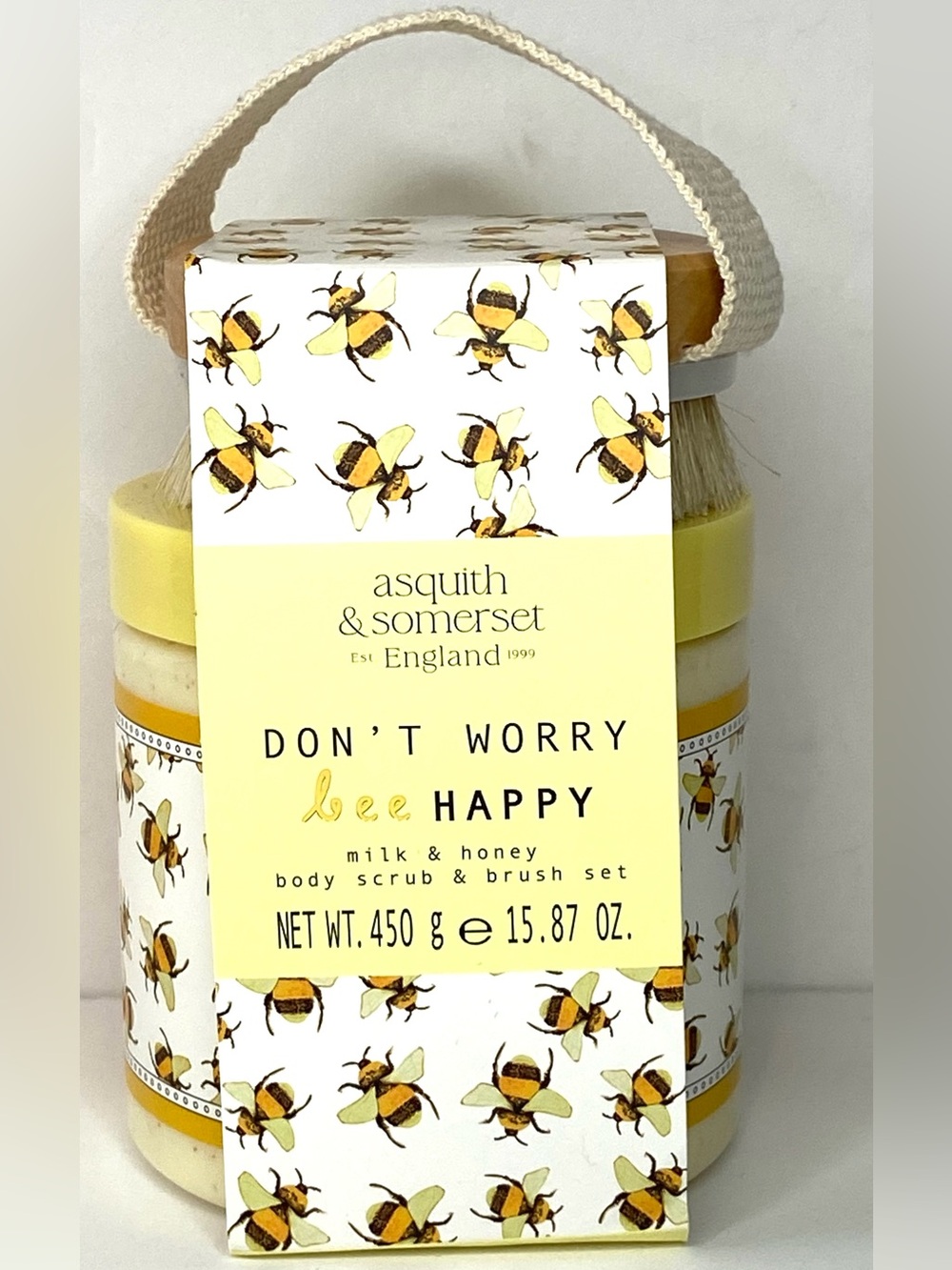 Don't Worry Bee Happy Milk & Honey Body Scrub & Brush Set - Yellow